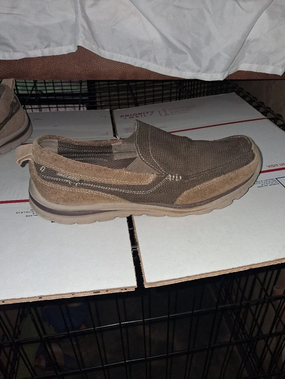 Skechers Relaxed Fit Memory Foam Men's Brown Canvas & Suede Slip-On Loafers